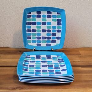 6-8" Melamine Party Picnic Plates Blue Turquoise Square